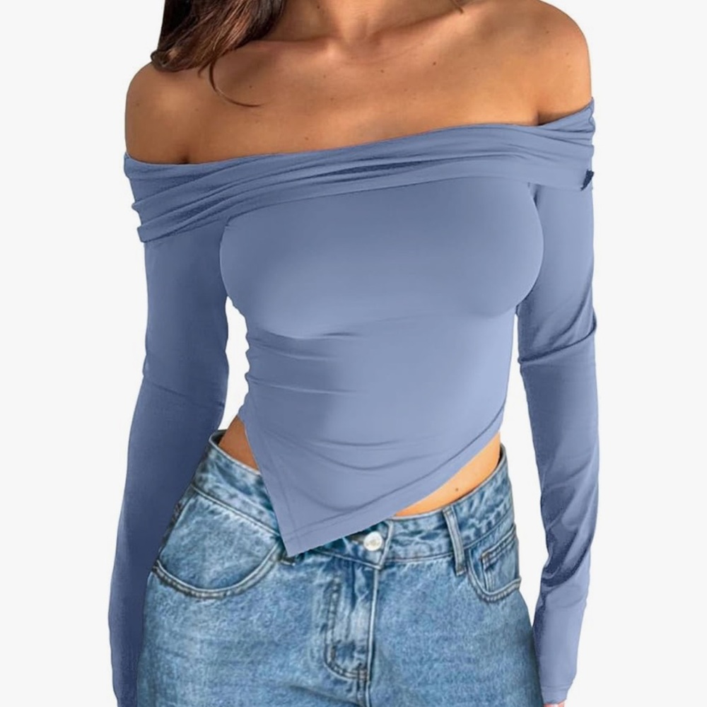 Off-Shoulder Blue Top